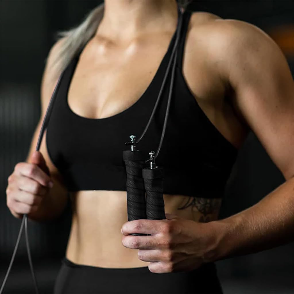 Proberos Skipping Rope Set for Fitness with 2 Removable Weights featuring 7.5–9 ft Adjustable Cable | Coated Stainless Steel and Anti‑Slip Handles