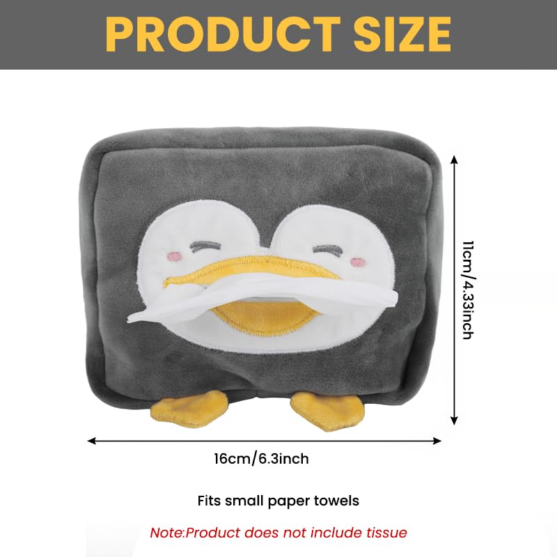 ZIBUYU Car Tissue Paper Holder for Cars with Elastic Buckle and Back Zipper | Grey Cartoon Penguin Box