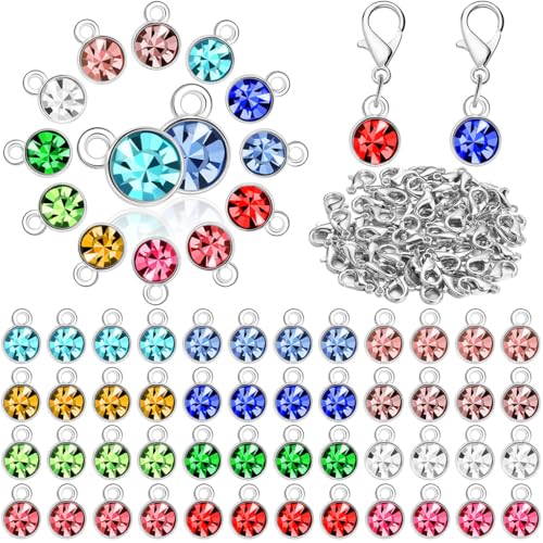 PALAY Color Glass Gem Charms 12Pcs Color Gem Charms with Loops for DIY Bracelet Making DIY Crafting Assorted Shining Color Gem Pendents Kit with Pack of Alloy Lobster Buckles