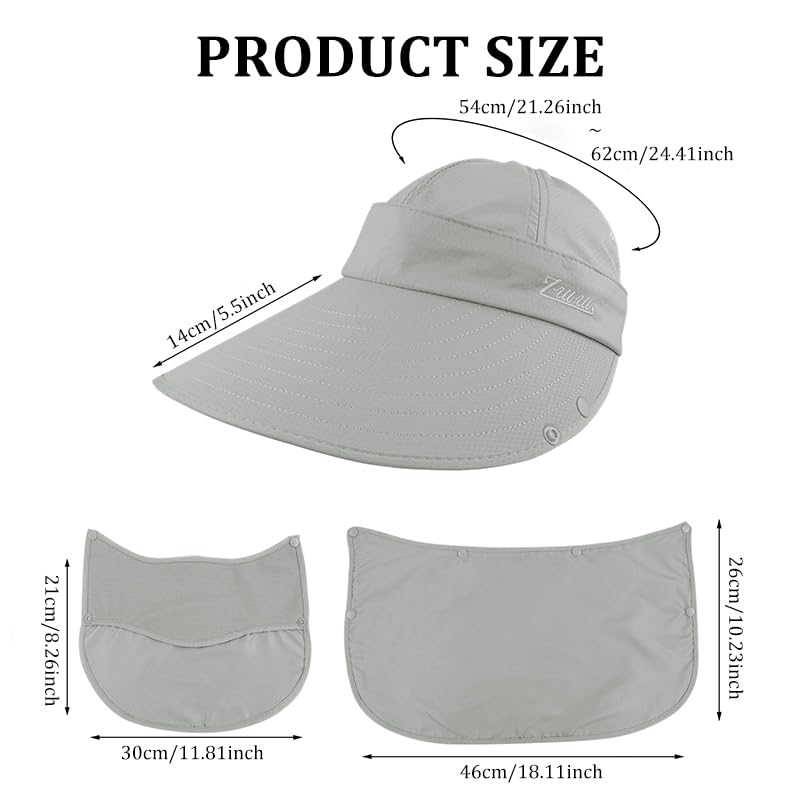 GUSTAVE Hats for Women with 360° UV Protection and Detachable Neck Flap | Grey Summer Cap
