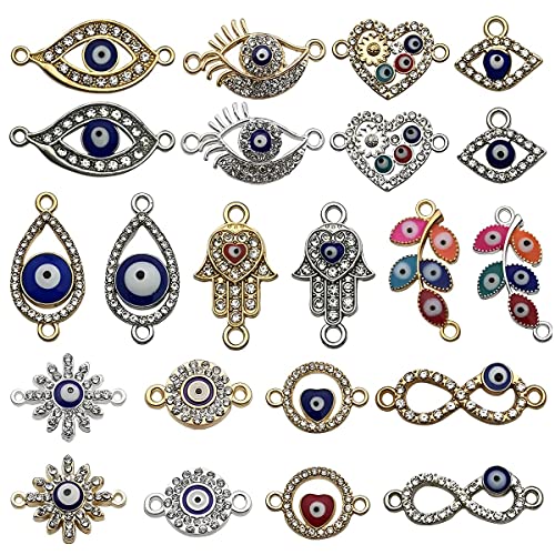 MAYCREATE® 22pcs Evil Eye Rhinestone Golden Charms Pendants Connectors, Pendant Charms For Key Chain Earring Necklaces Bracelet DIY Crafts