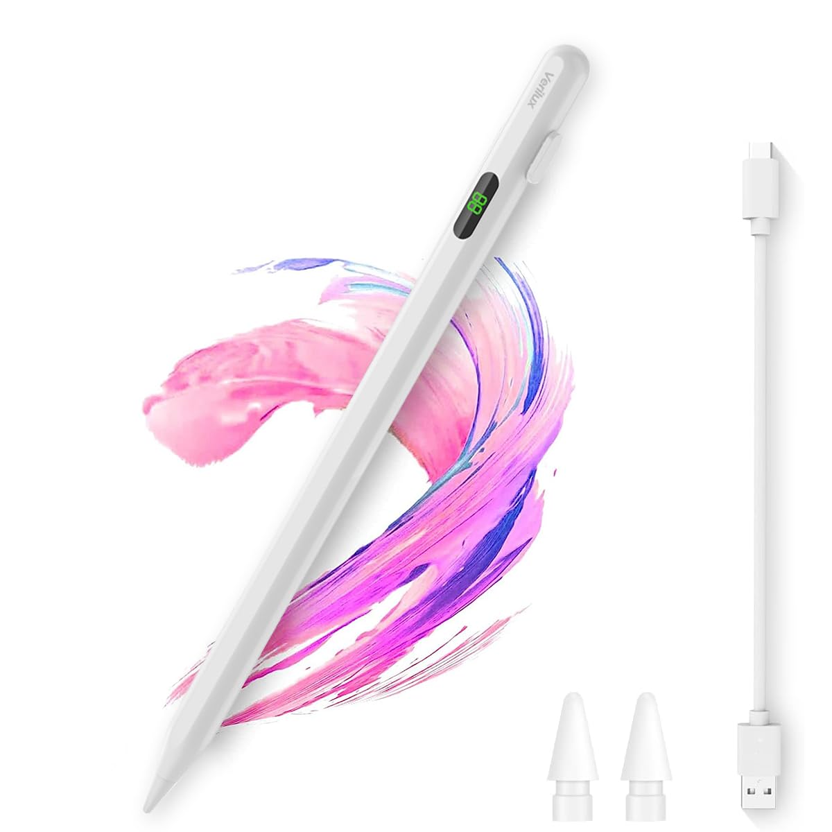 Verilux® Stylus Pen for iPad 2018 and Later iPad Stylus Pen with LCD Power Display High Precision & Double Tap ON/Off for Apple Pencil Palm Rejection Smart Pen for Tablet with Tilt Sensitivity