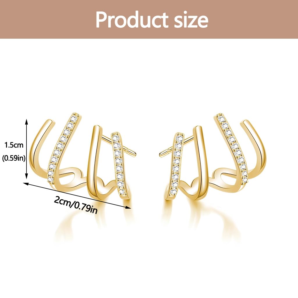 ZIBUYU Claw Stud Earrings for Women with Mini Half Hoop Design and Cubic Zirconia | Hypoallergenic Silver Jewelry for Daily Wear