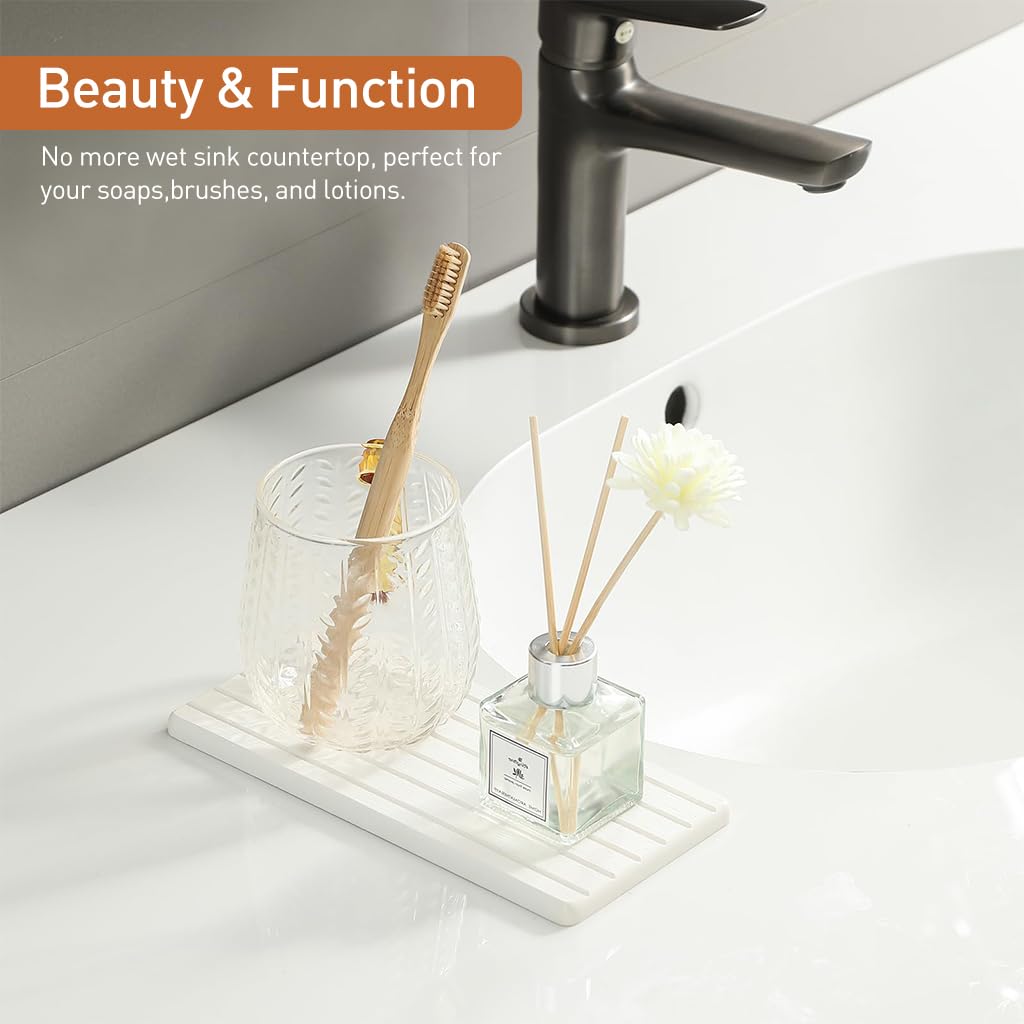 Zibuyu Water Absorbent Diatomite Coasters for Bathroom and Kitchen with 8 Anti Slip Feet featuring 21x10cm Pads | Quick Dry Countertop Protection