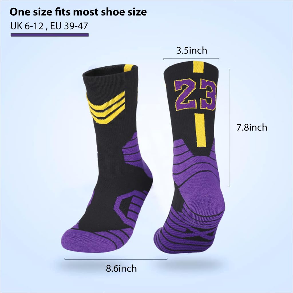 PROBEROS Basketball Socks for Men featuring No 23 Special Edition design and moisture wicking cotton blend | breathable cushioned support for multi sport training