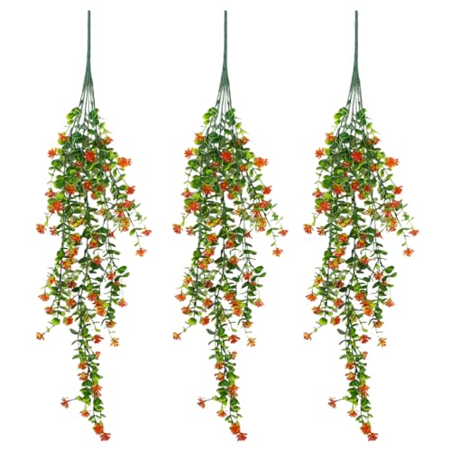 Supvox Realistic Eucalyptus Camellia Vine with Rattan Basket Balcony Flower Decor 28.3 Inches Realistic Flower Hangings Wall Decoration Artificial Eucalyptus Vine Home Garden Decorative Flower