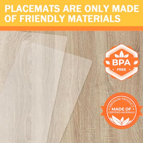 HASTHIP® Clear Plastic Placemats Set of 6 - Vinyl Table Protector for Dining, Kitchen, Office, Painting Table, Shelves - Heat Resistant, Crystal Clear