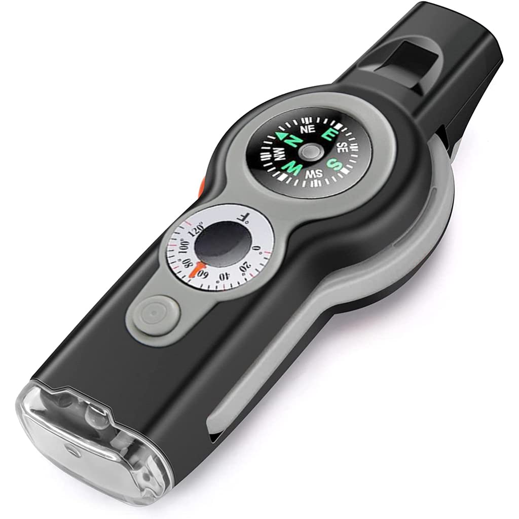 ZIBUYU 7-in-1 Emergency Survival Whistle for Camping and Hiking with Compass and Thermometer | Grey