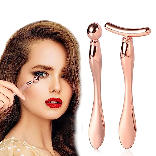 MAYCREATE® Set of 2 Eye Cream Applicator Eye Roller Metal Eye Rollers Stick Facial Massage Roller Set Smooth Wrinkle Lifting Eye Corners Relieve Puffiness Eye Care Tool Beauty Tool Gift for Women