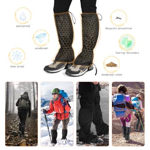 GUSTAVE® Gaiters for Hiking Climbing Leggings Trekking Waterproof Windproof Sandproof Adults with Secure Fasten Belt Adjustable Lightweight 1 Pair 2PCS