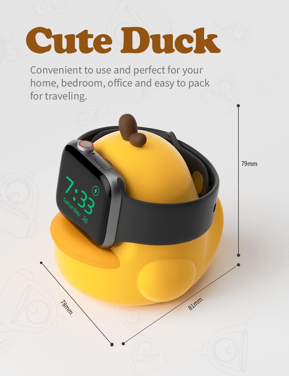 ZORBES Charger Stand for Apple Watch 49–38mm with Cable Slot & Cute Duck Silicone Dock