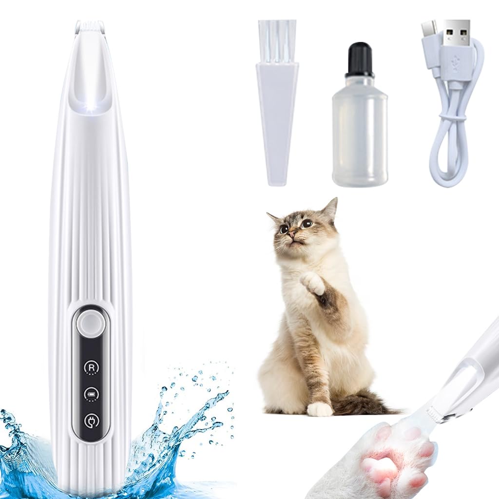 Qpets® Dog Hair Trimmer, Electric Dog Paws Hair Trimmer with LED Pet Grooming Trimmer for Hair Around Paws, Buttocks, Wounds for Dog, Cat, Small Medium Pet