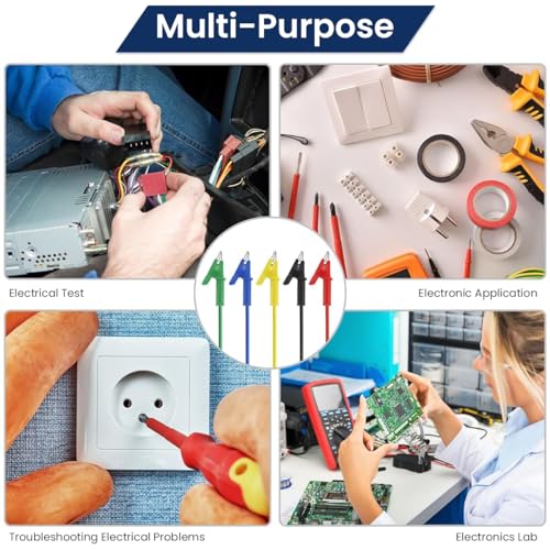 Serplex® 5PCS Crocodile Clip Wires 15A Test Lead Wire Cable With Insulators 3.3 Ft 1M Alligator Dual Ended For Electrical Testing Multicolor
