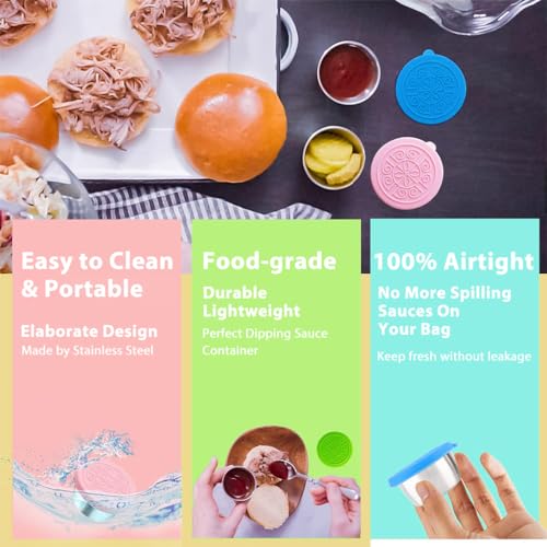 HASTHIP® 4PCS Salad Dressing Container to Go 40ML Small Containers with Lids Reusable Stainless Steel Sauce Cups for Lunch Bento Box Picnic Travel Pink Blue
