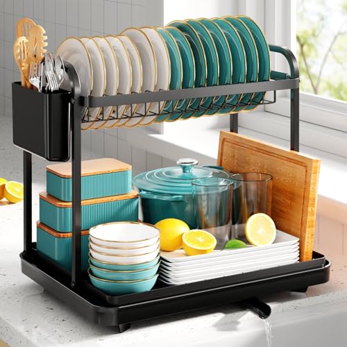 HASTHIP® 2-Layer countertop Tableware Storage Rack Drain Plate Bowl Dish Drain Rack