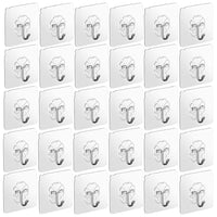 HASTHIP® 30 Pack Wall Hooks Strong Acrylic Backing Glue Wall Hooks Self-Adhesive Wall Hooks for Bathroom, Kitchen Waterproof Ultra Adhesive Wall Hooks (Clear)