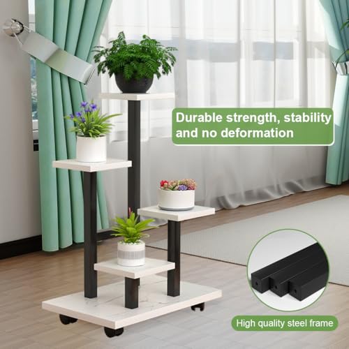 HASTHIP® Mobile Planter Rack, Multi Planter Pot Holder Rack, Assembly Indoor Flower Pot Floor Stand with Caster Wheels, Modern Minimalst Steel Green Pot Stand for Living Room, Balcony, 35x23x87cm