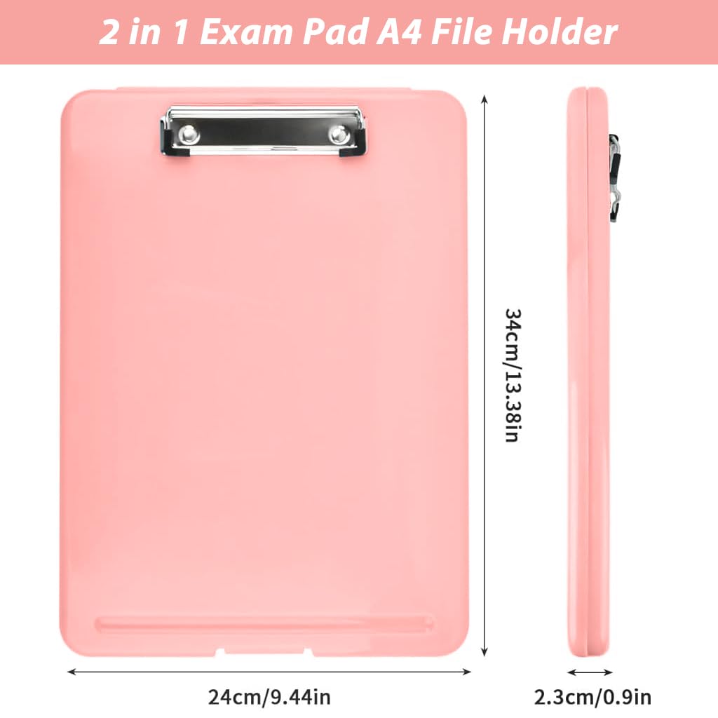 ZIBUYU A4 Clipboard with Storage for Documents featuring Snap Buckle Closure and PP Case | Pink