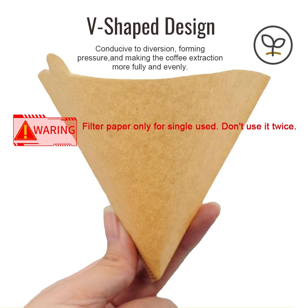 Supvox® 100 Counts Coffee Filter Paper for Brewing Coffee Natural Unbleached Coffee Filter Paper Cone-Shape Disposable Coffee Filters Paper Fit for Drip Coffee