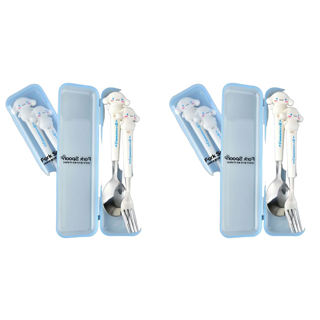 Supvox Spoon Fork Combo Set 4PCS 7.87 in with Storage Case for Kids Lunch Box | Cute Cinnamoroll Design