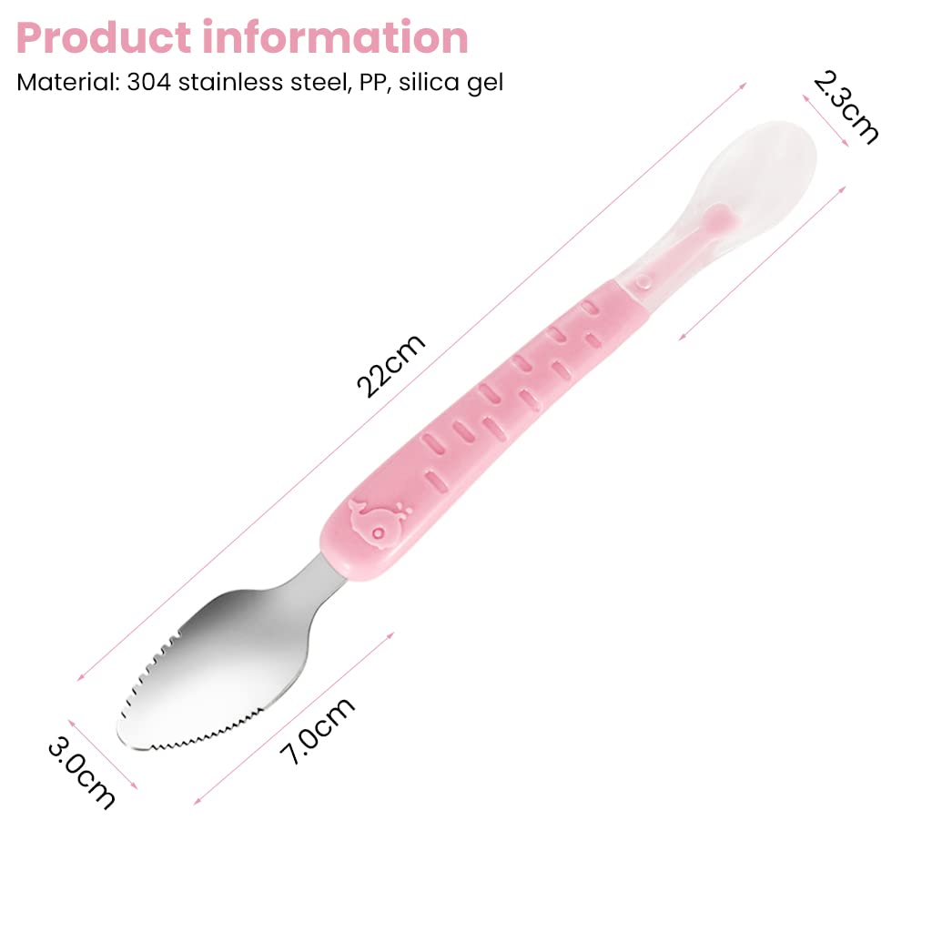 SNOWIE SOFT Fruit Spoon for Baby Feeding with Dual Serrated Scraper and 22cm Handle | Food Grade Steel and Silicone for Kids