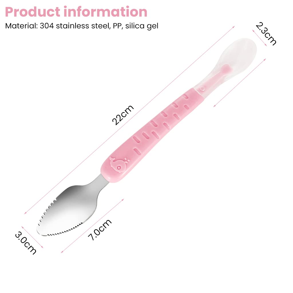 SNOWIE SOFT® Fruit Spoon with Scraper for Baby Feeding, 2 in 1 Multifunction Serrated Grapefruit Fruit Spoon for Kids/Toldder