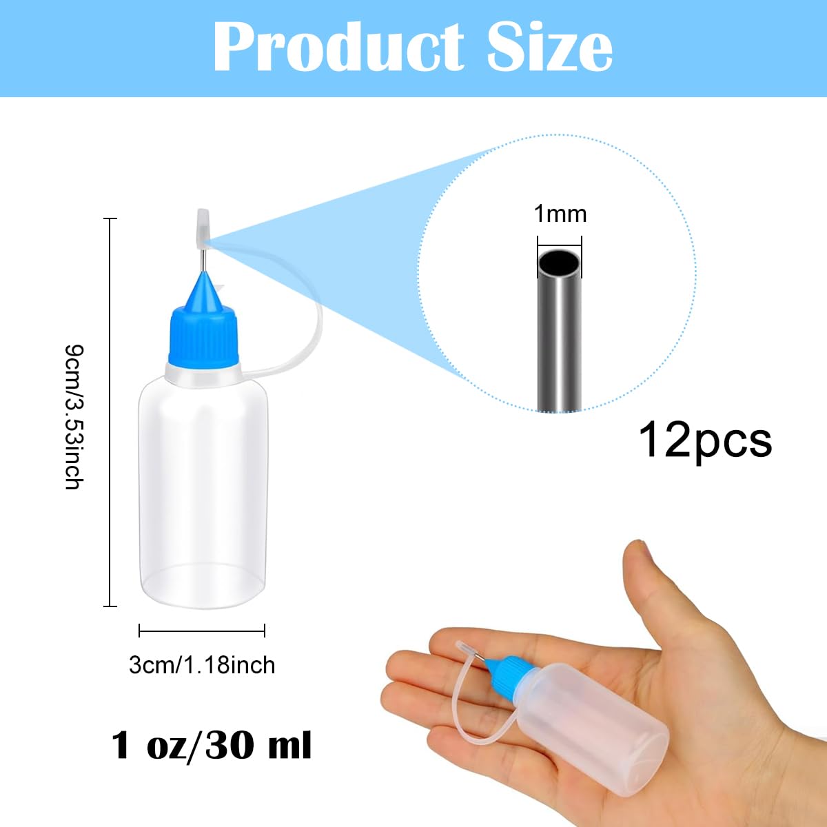 HASTHIP® 12Pcs Precision Tip Applicator Bottles Capped Precision Tip Applicator Bottles, 30ml Squeezable Plastic Applicator Bottles Glue Applicator Tips Paint Applicator Bottles for DIY Crafting