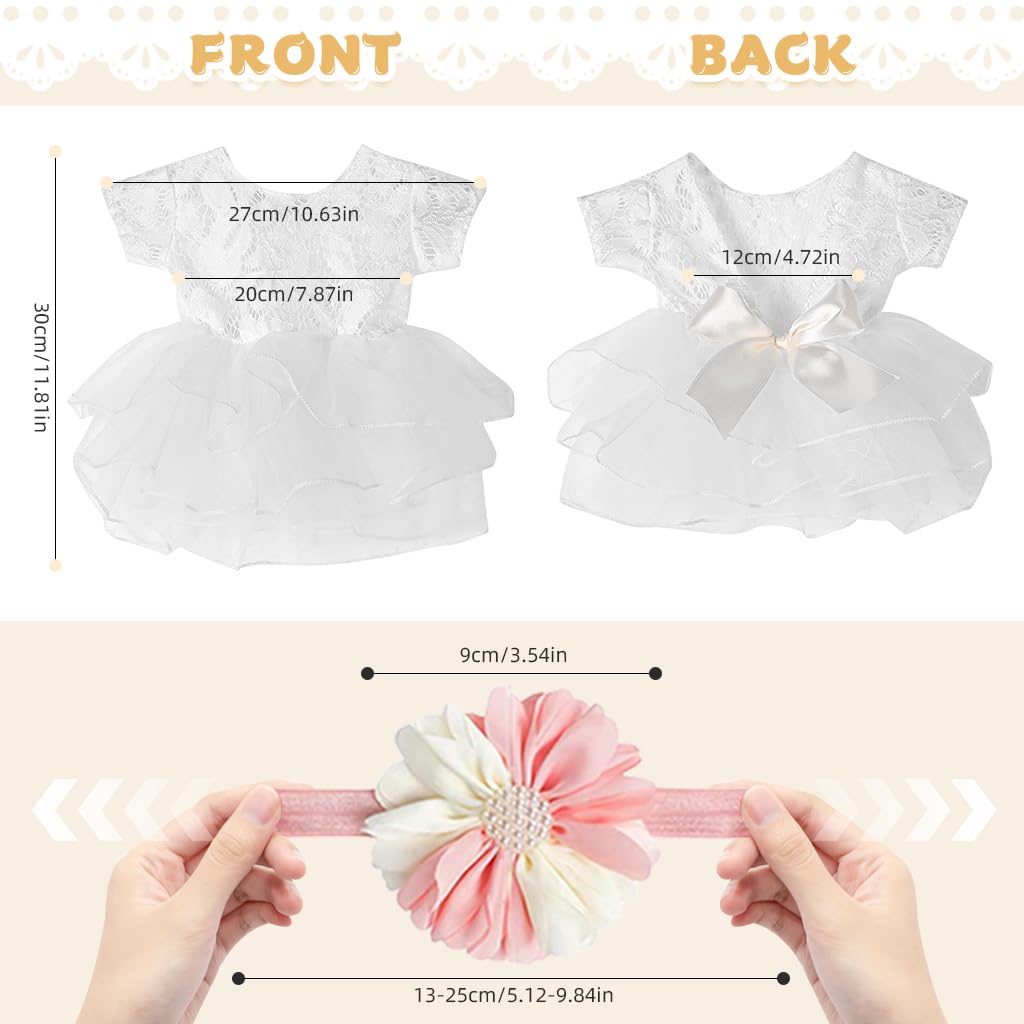 SNOWIE SOFT® Baby Girls Lace Infant Clothes for Newborn Photography Flower Princess Headband and Bow Lace Dress Kit for Infant Girls Newborn Photography Props Newborn Infant Baby Girls Shower Gift