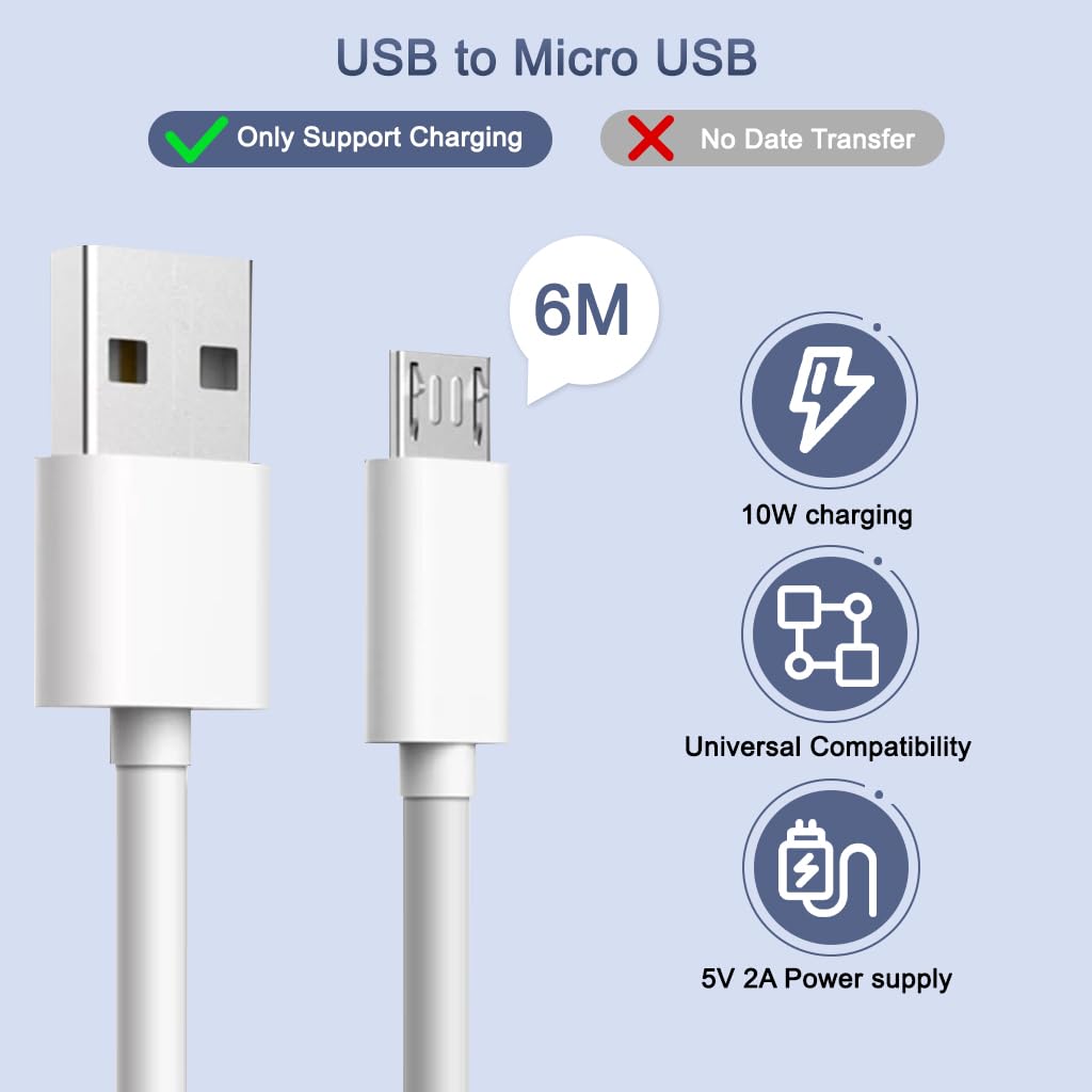 Verilux Micro USB Extension Cable for Security Cameras with Reinforced Connectors 19.6 ft | Stable Power Supply