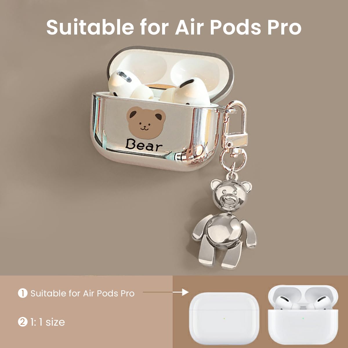 ZORBES AirPods Pro 2nd Generation Case with Bear Print TPU Cover and Keychain | Supports Charging Access