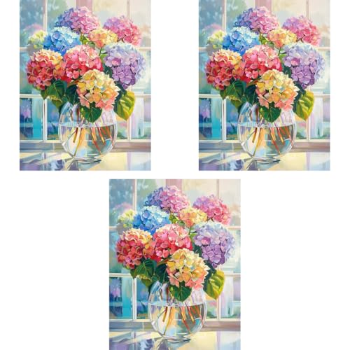 HASTHIP® Diamond Painting Kits for Adults Color Hydrangea 5D Art Beginner Kids DIY Full Drill Dots Crystal Craft Home Wall Decor Gifts No Frame 12x16 inch 3 PCS