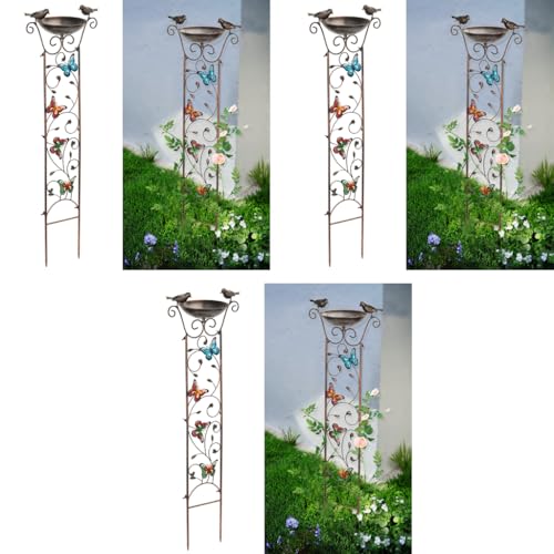 HASTHIP® Garden Climber Support Stand Vintage Iron Bird Bath Bowl 100CM Outside Standing Plant Home Outdoor Decorations Feeder Station Drinking for Balcony 3 PCS