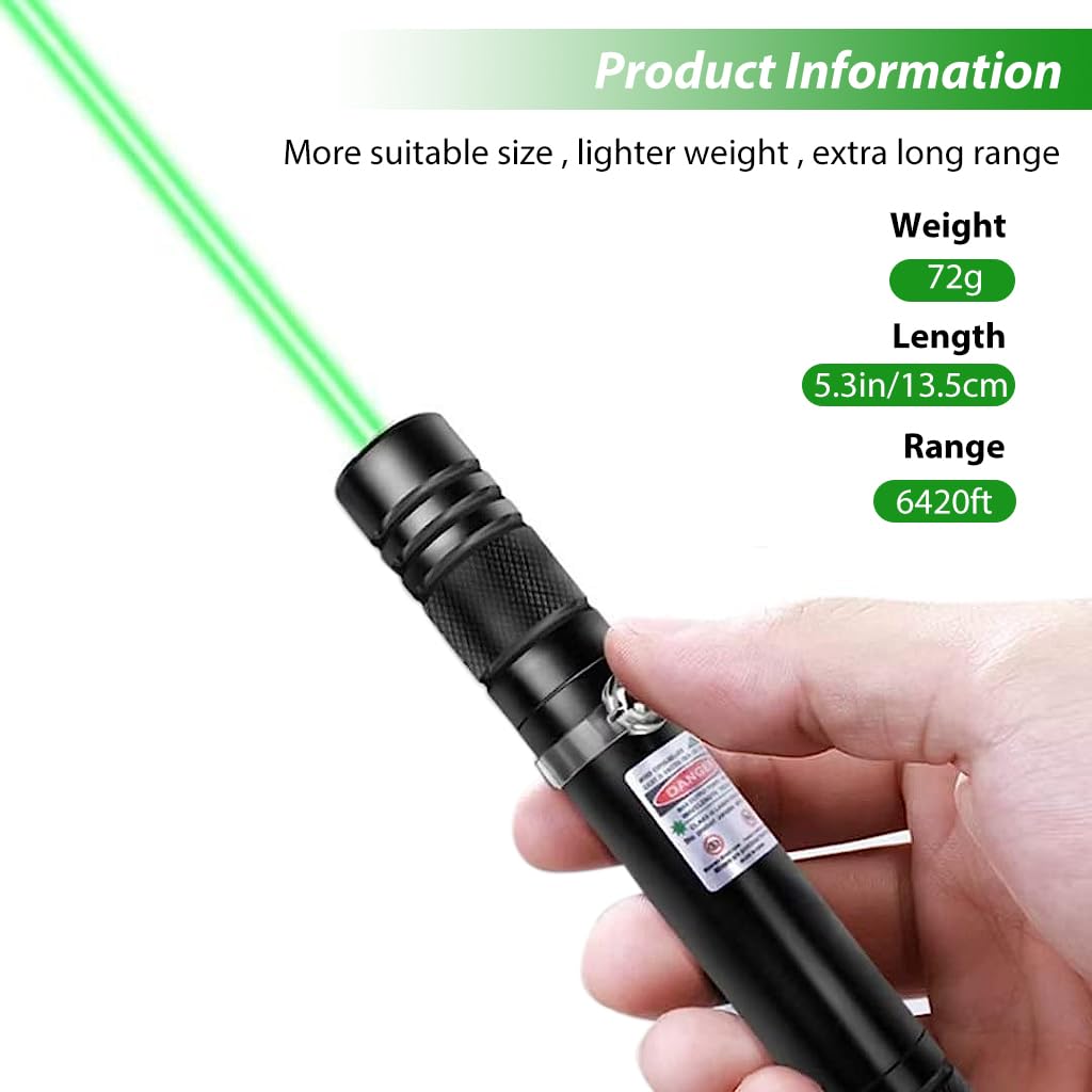 Climberty® Laser Light USB Rechargeable Green Laser Pointer, 2000 Metres Laser Pointer High Power Pen, Cat Laser Toy, Long Range Green Laser Pointer for Presentations, Stargazing, Hiking (Green Light)