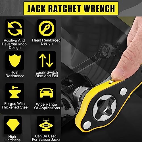 STHIRA® Car Labor Saving Jack Wrench for Scissor Jack Long Handle High Torque Ratchet with 360 Swivel Head Positive and Reversal Knob Design Compatible with Cars SUVs Vans 2PCS