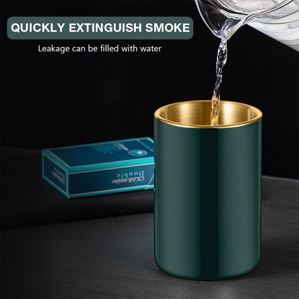 HASTHIP Stainless Steel Ashtray for Home Office and Car featuring Windproof Funnel Lid 3.9 in Green