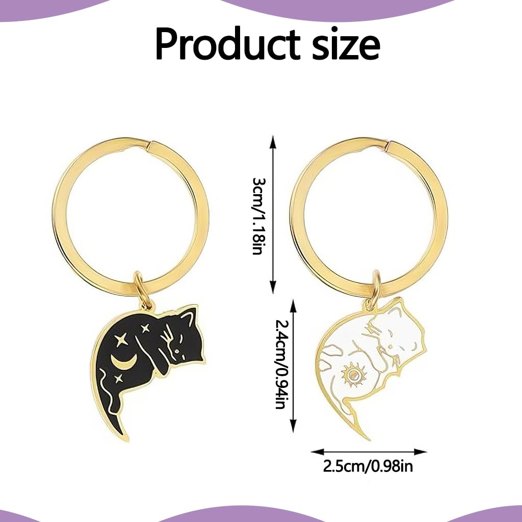 Zibuyu Cute Cat Anime Matching Keychains for Couples with Stainless Steel Charms | Gift for Anniversary and Long Distance Love
