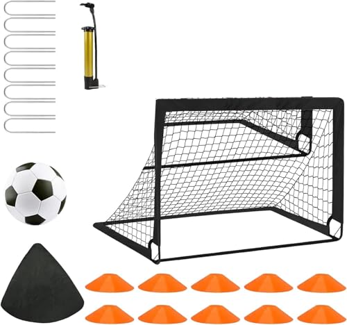 Proberos® Football Goal Kit for Kids, Football Training Goal Target Net with Inflatable Soccer Ball, Inflator Pump, Ground Stakes, Training Cones, Black Training Cone Marker 47.2x37.4x35.4 Inch