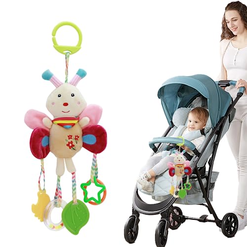 PATPAT® Hanging Toys for Babies 0-6 Months, New Born Baby Toys Rattle Crinkle Squeaky Toy Car Seat Plush Stroller Toy with Teethers Plush Butterfly C-Clip Ring for Infant Babies 3 6 9 to 12 Months