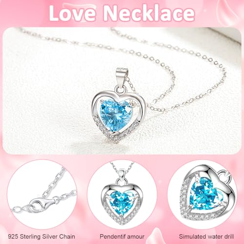 HASTHIP Gift for Women Romantic Rose Jewelry Set Rhinestone Heart Pendent Necklace Earstuds Set Soap Rose Flower Jewelry  Set Valentine's Day Gift Anniversary Gift Birthday Gift for Women