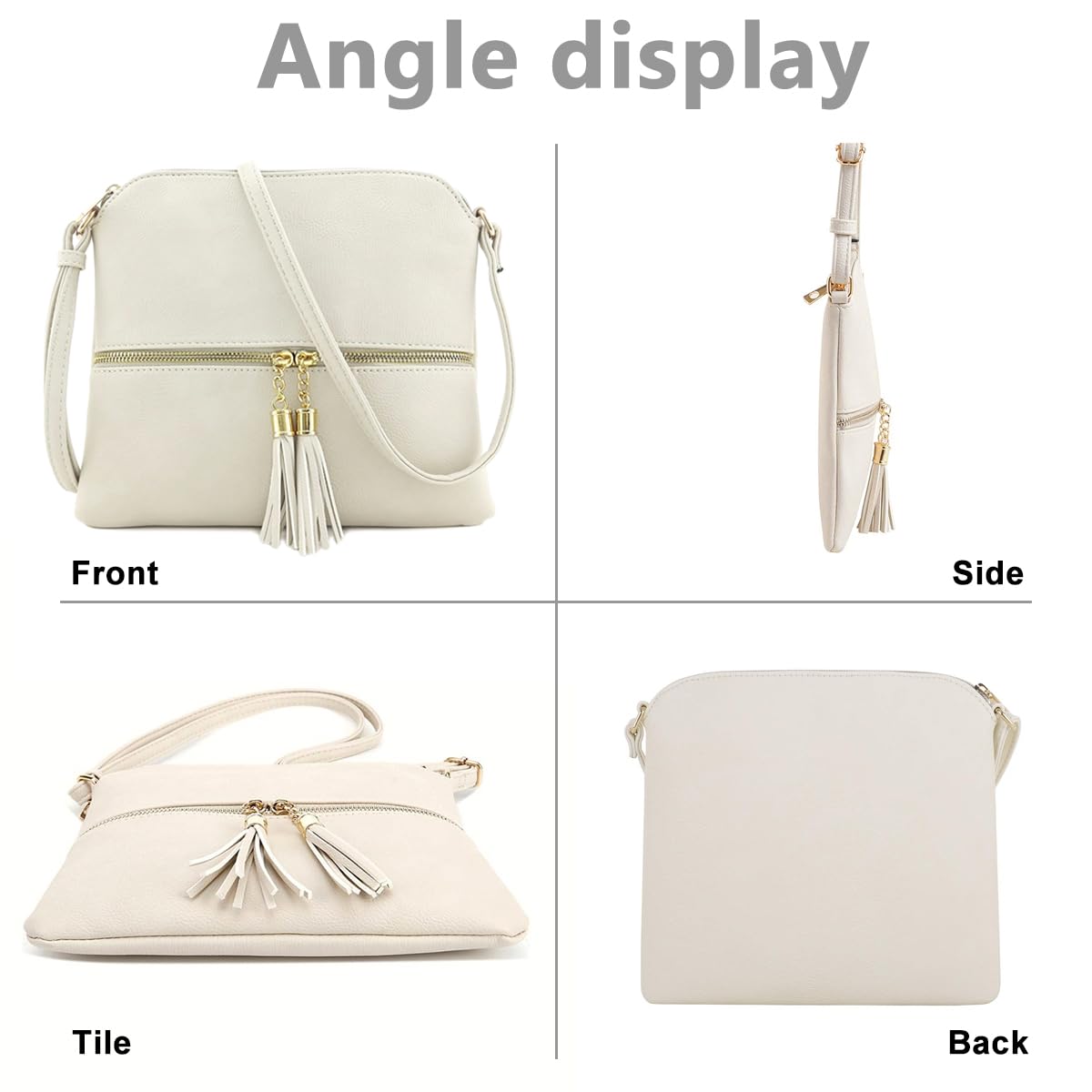 PALAY Leather Crossbody Bag for Women with Dual Tassel Zippers and Adjustable Strap | 24×23 cm Beige PU Shoulder Bag