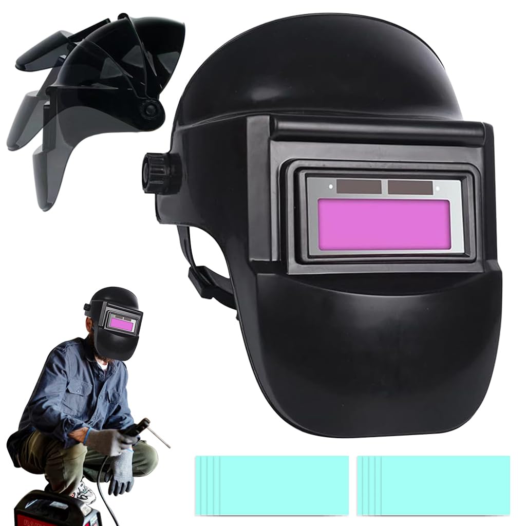 Serplex® Auto Darkening Welding Helmet Flip-Up Face Mask Welding Helmet with 10 Replacement Auto Darkening Lens Heat Resistant Universal Arc Welding Helmet for GMAW, PAW, GTAW, TIG