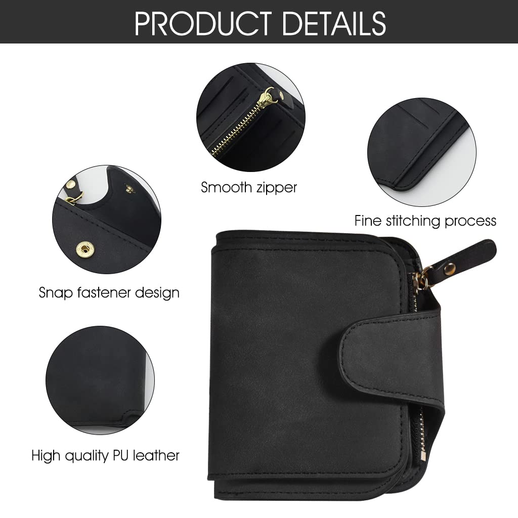 ZIBUYU® Women Purse Wallet Soft PU Card Bag for Women Wallet Purse for Women Bifold Card Bag Organizer Cash Bag Girl Wallet Fashion Women Wallet Purse Gift Wallet for Girl Women(Black)