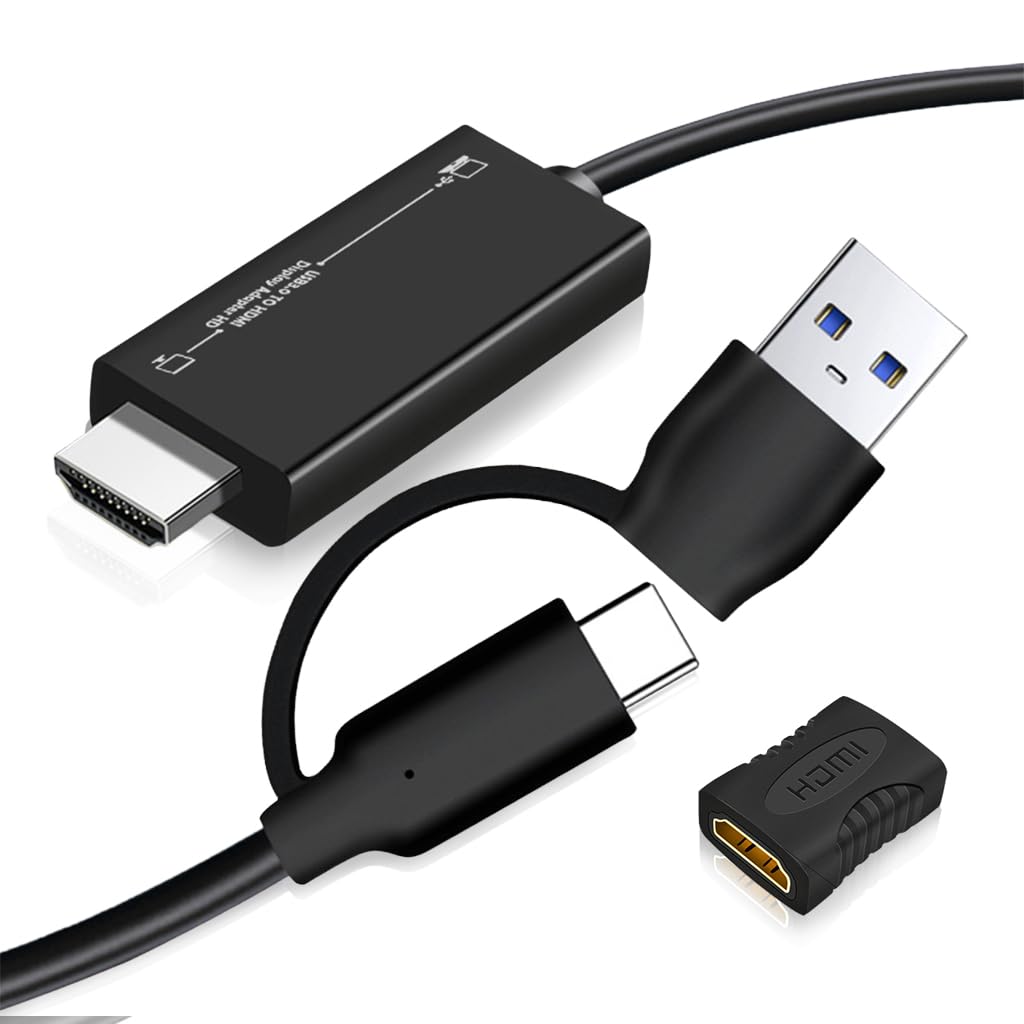 ZORBES® USB C to HDMI Cable 2 in 1 USB to HDMI Cable with USB 3.0 Connector 1920x1080P@60Hz HD Video Connection Cable 5.9ft HDMI Cable Universal HDMI Adapter Cable for Laptop, Mobile Phone, iPad Pro