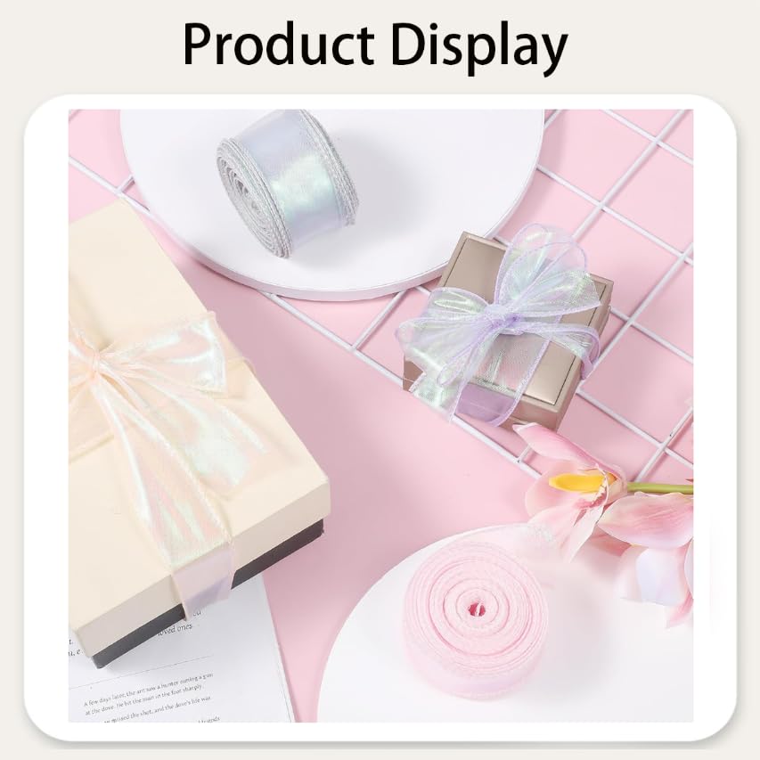 ZIBUYU Organza Ribbon for Gift Wrapping with Iridescent Sheer Finish 3 Rolls 30 Yards | Multicolor Craft Decoration