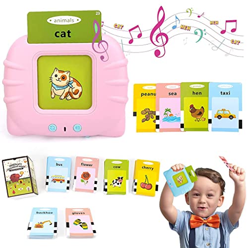 PATPAT® Talking Flash Cards Learning Toys, English Words Learning Machine for Kids,Reading Machine with 112 Flash Cards Spelling Gifts for Preschool Kids Boys Girls Toddlers Age 2 3 4 5 6 7 8 - Pink