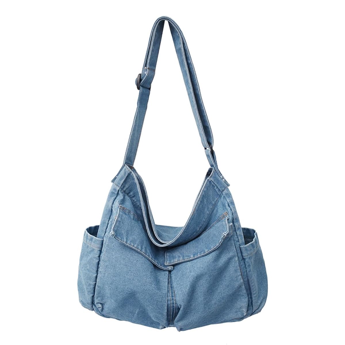 PALAY Canvas Shoulder Bag for Travel and Casual Use with Multi Compartment Design | Blue Denim Crossbody for Women