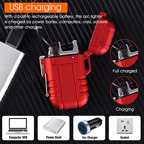 ZIBUYU Dual Arc Plasma Lighter USB Electric Windproof Beam Arc Lighter Flameless Arc Lighter Rechargeable Electric Lighter for Camping, Hiking, Adventure, Survival Tactical Gear - Red