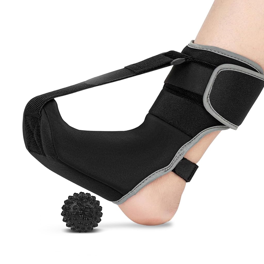 HANNEA® Ankle-foot Orthosis, Foot Drop Splint with Foot Massage Ball Adjustable  Ankle-foot Orthosis Wearable Night Splint for Improve Foot Drop Gentle Foot Support for Pain Relief and Healing, S