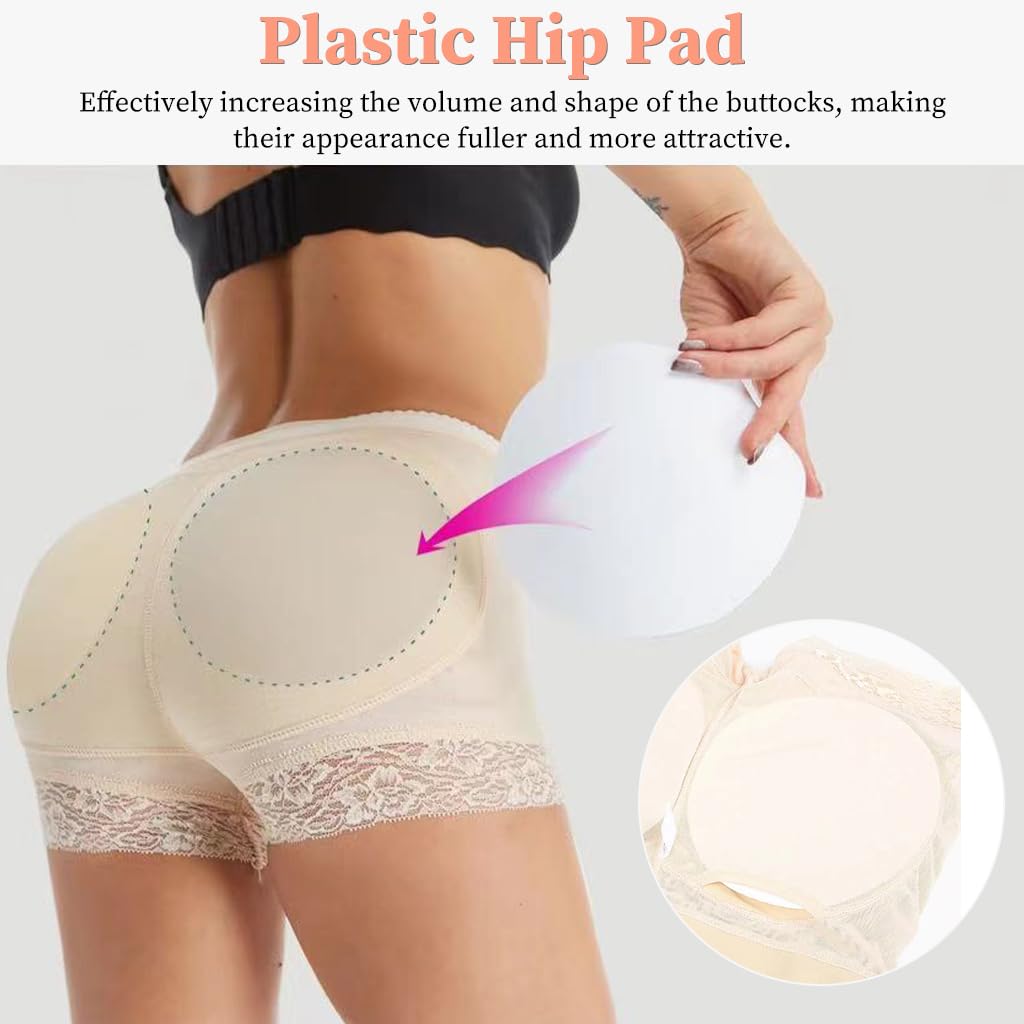 ZIBUYU® Womens Hip Padded Underwear Butt Lifter Panty Invisible Body Shaping Butt Lifting Underwear High Waist Hip Pad Enhancer Shorts, Medium, (Beige) - 1