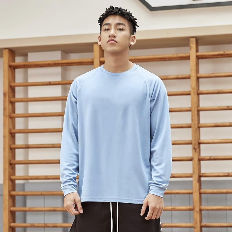 SANNIDHI® Men's Gym Stylish Sun Protection Shirts Long Sleeve Rash Guard Swim T-Shirts Crew Neck Lightweight Quick Dry Fishing Top Sky Blue-XL